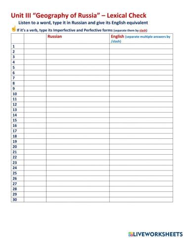 Thematic Unit III, lexical check