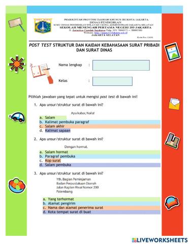 Post Test Struktur dan Kaidah Kebahasaan Surat Pribadi dan Surat Dinas