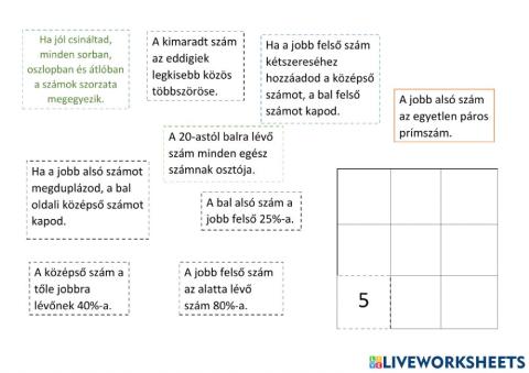 Százalékszámítás - bűvös négyzet