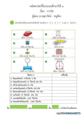 การเลือกเครื่องชั่ง