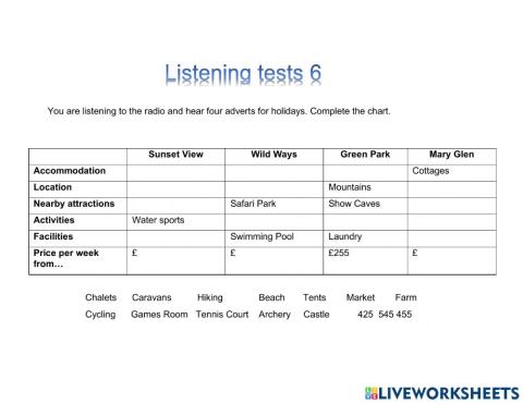 Nghe trình độ A2, Test 6