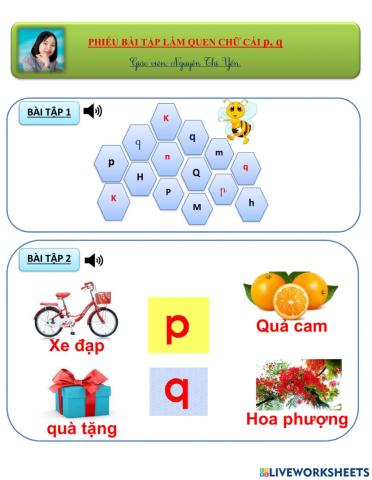 Phiếu bài tập làm quen chữ cái p,q