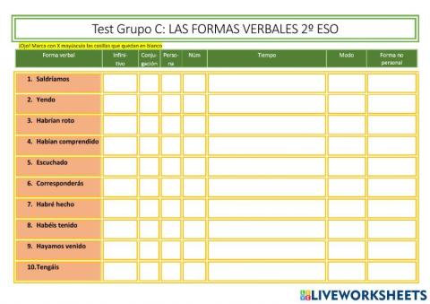 Test de repaso 3 de Verbos 2º ESO