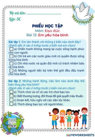 Đạo đức 5: Em Yêu Hòa Bình