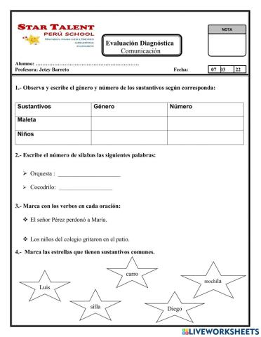 Evaluación diagnóstica de comunicación