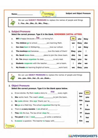 Subject and Object Pronouns