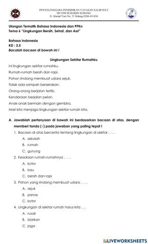 Ulangan PG Tema 6-Bahasa Indonesia dan PPKn