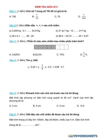 Kiểm tra Toán GK2 số 6