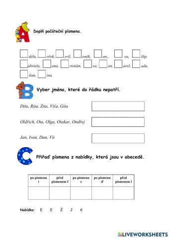 Pracovní list - Posloupnost abecedy