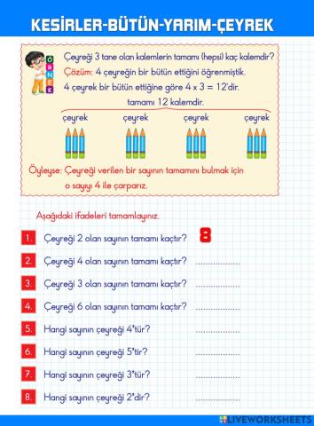 Kesirler-Bütün-Yarım-Çeyrek