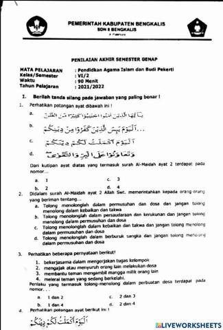 Soal Ujian Agama Islam