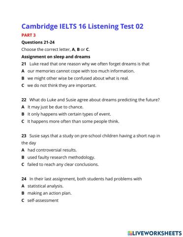 CAM 16 Listening Test 2 section 3&4