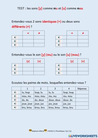 Test phonétique : les sons y et u