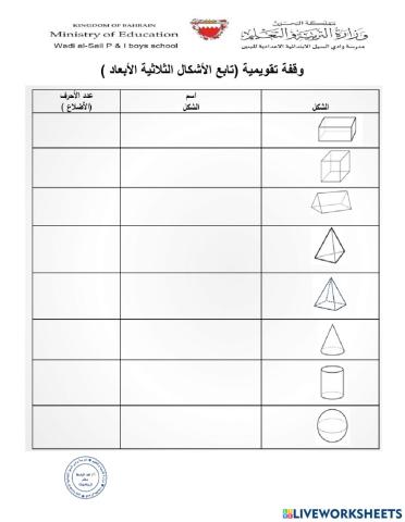 وقفة تابع الأشكال الثلاثية