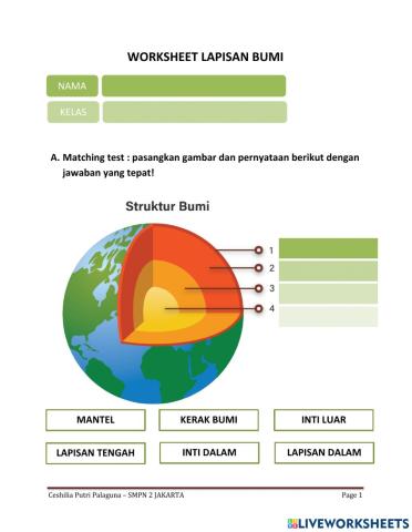 Worksheet Lapisan bumi