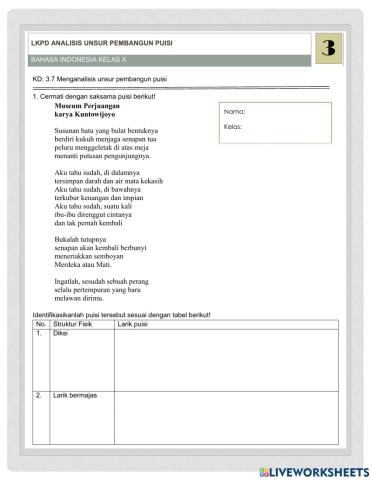 LKPD Menganalisis Unsur Pembangun Puisi