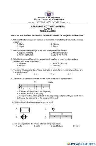 3rd Quarter LEARNING ACTIVITY SHEETS in MAPEH 6 FINAL