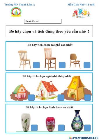 So sánh phân biệt chiều cao của ba đối tượng