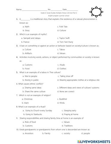 Grade 6 Social Studies unit test part 2