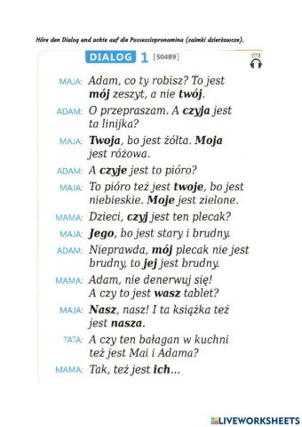 Dialog: zaimki dzierżawcze