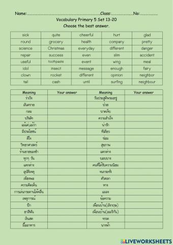 Vocabulary Primary 5 Set 13-20
