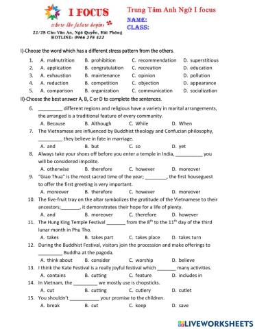 Lớp 8 Unit 5 Test 1