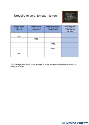 Irregular verbs to to read - to run