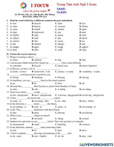 Lớp 6 Unit 1 Test 1