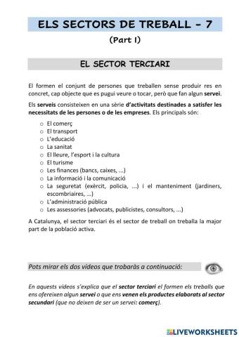 Els sectors de treball - 7 (Part I)