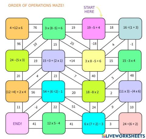 Order of Operations Maze