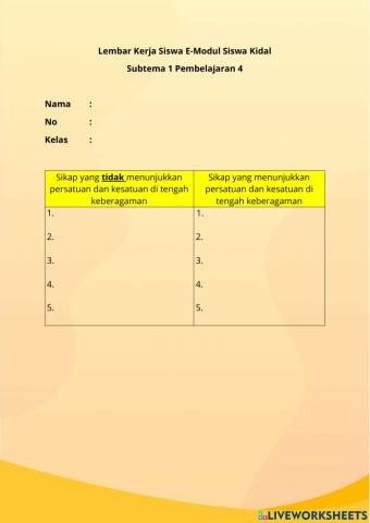 LembarKerja Emodul Siswa Kidal Kelas IV Tematik Tema 1 Subtema 1