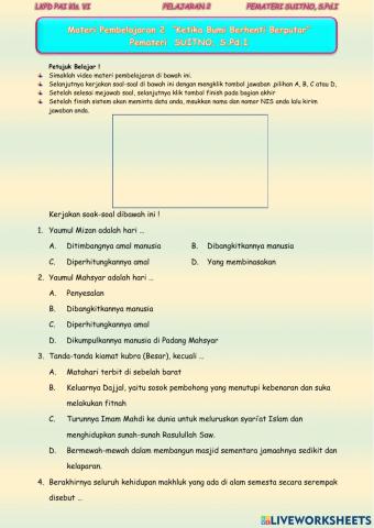 Materi pelajaran 2 Hari AKhir