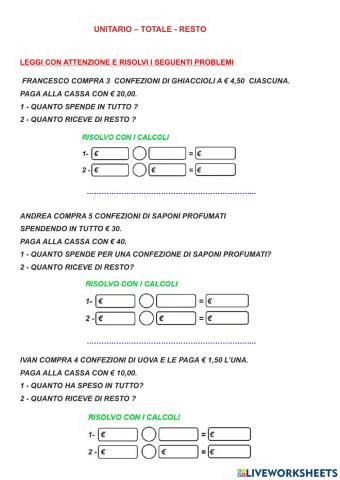 Problemi costo unitario totale resto