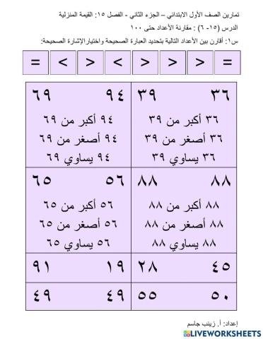 مقارنة الأعداد حتى 100