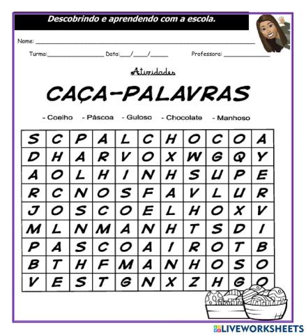 Caça Palavra sobre a pascoa