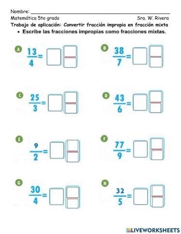 Convertir fracciones impropias en fracciones mixtas