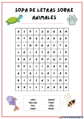 Sopa de letras animales