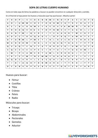 Sopa de letras cuerpo humano