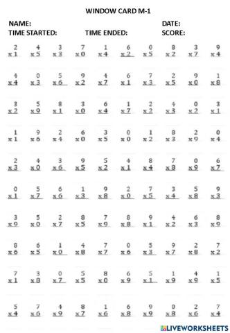 WINDOW DRILL CARD - MULTIPLICATION-1