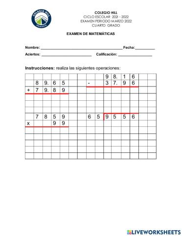 Examen marzo matemáticas