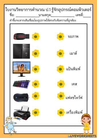 ใบงานวิทยาการคำนวณป.1 รู้จักอุปกรณ์คอมพิวเตอร์