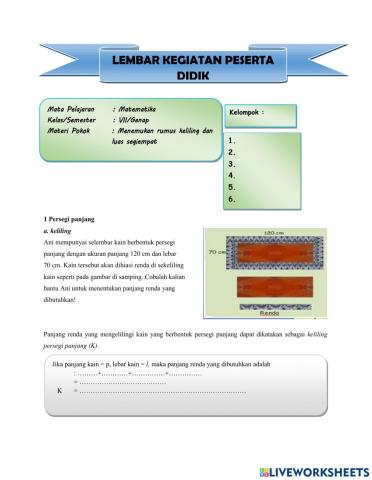 Lkpd 2 MEMAHAMI KELILING DAN LUAS SEGIEMPAT