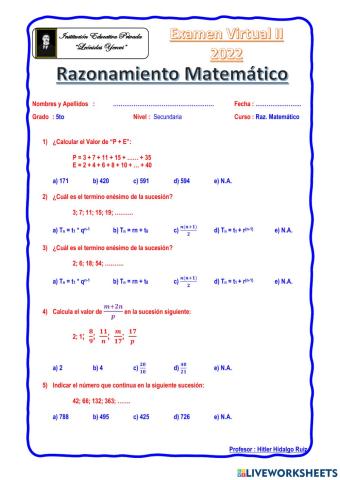 Raz. Matemático 5to Sec