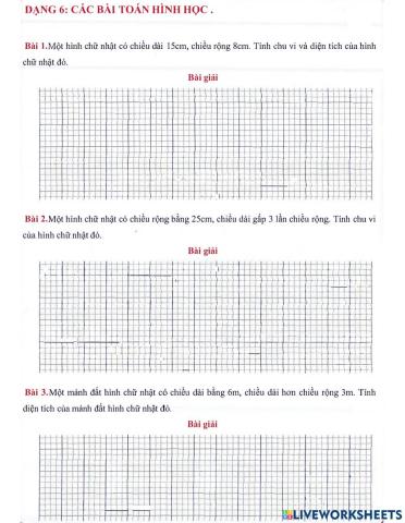 Toán 3 lên 4 - Dạng 6: Các bài toàn hình học