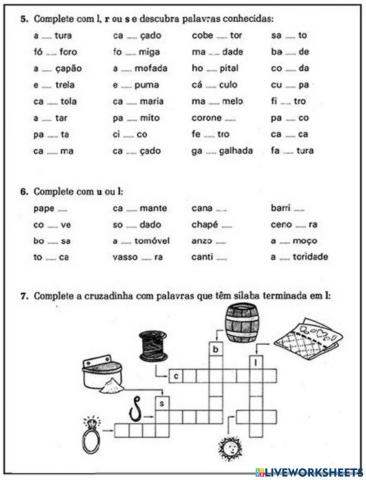 Tarefa com l, r ou s - u ou l