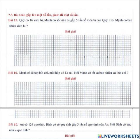 Toán 3 lên 4 - Dạng 7.3: Toán gấp lên, giảm đi một số lần