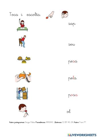 Llegir verbs amb p, l, s.