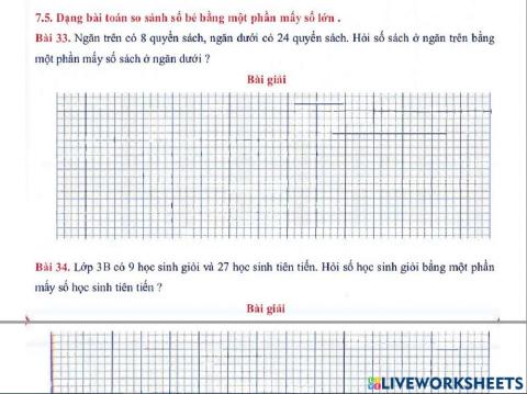 Toán 3 lên 4 - Dạng 7.5: Toán so sánh số bé bằng 1 phần mấy số lớn