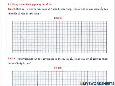 Toán 3 lên 4 - Dạng 7.6: Toán số lớn gấp mấy lần số bé