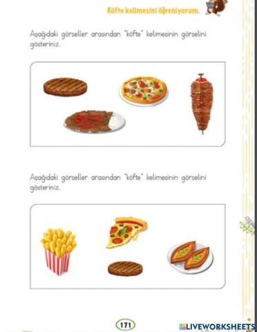 Köfte kelimesi çalışma kağıdı